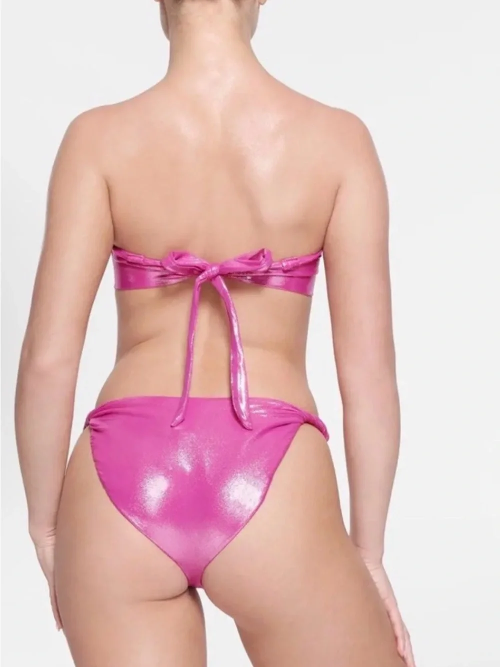 SKIMS LIQUID SHINE BANDEAUX  M AND KNOTTED BIKINI BOTTOMS XS